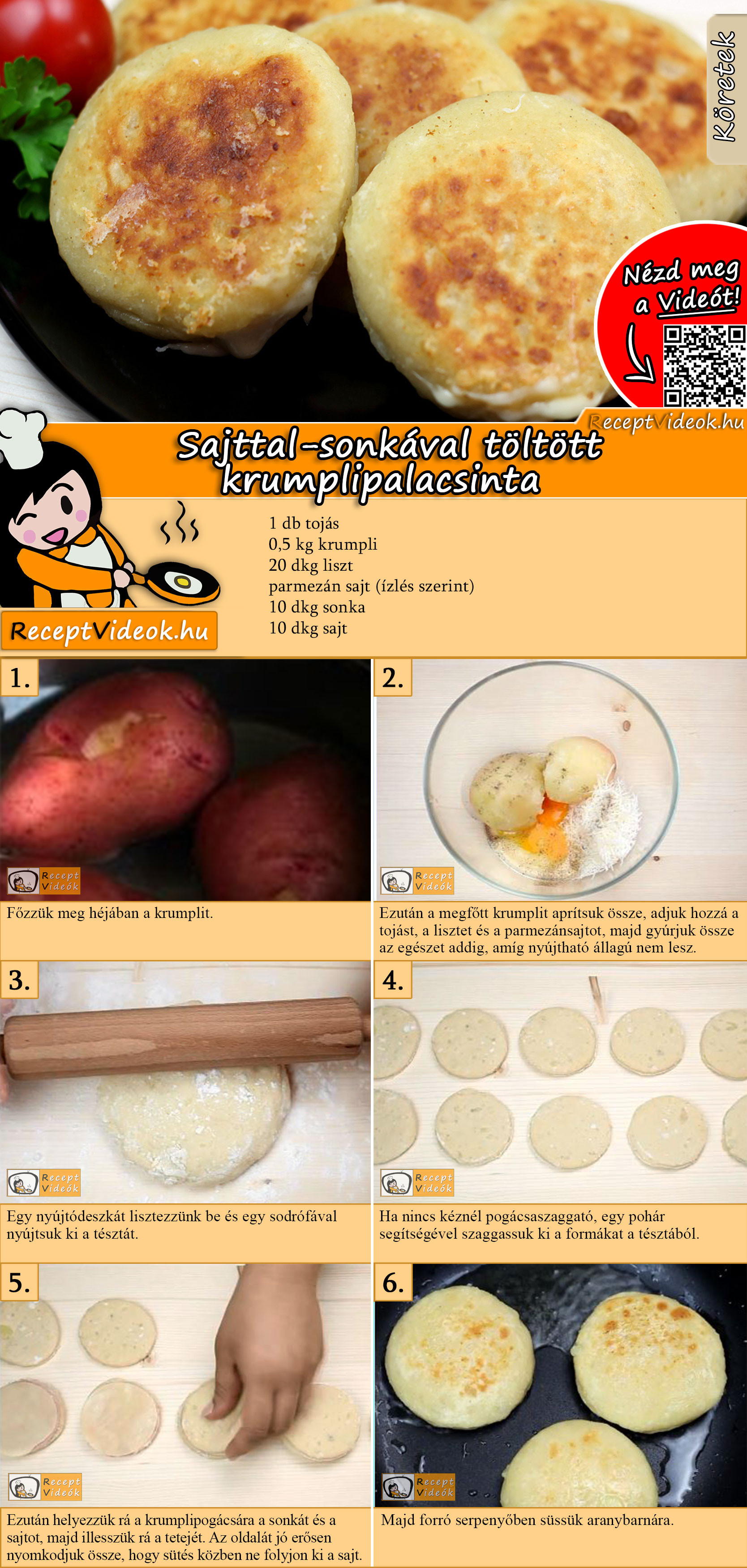 Sajttal-sonkával töltött krumplipalacsinta recept elkészítése videóval