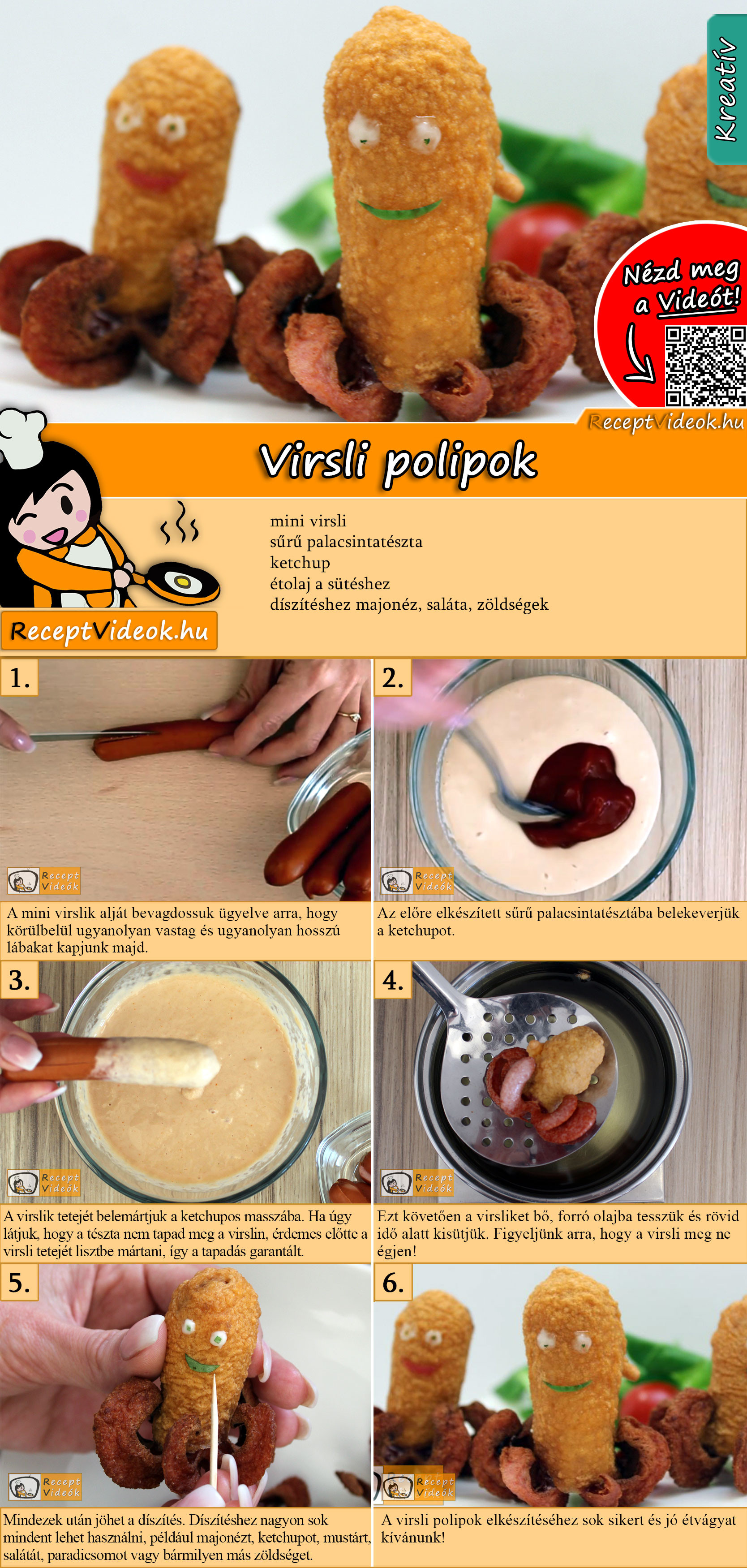 Virsli polipok recept elkészítése videóval