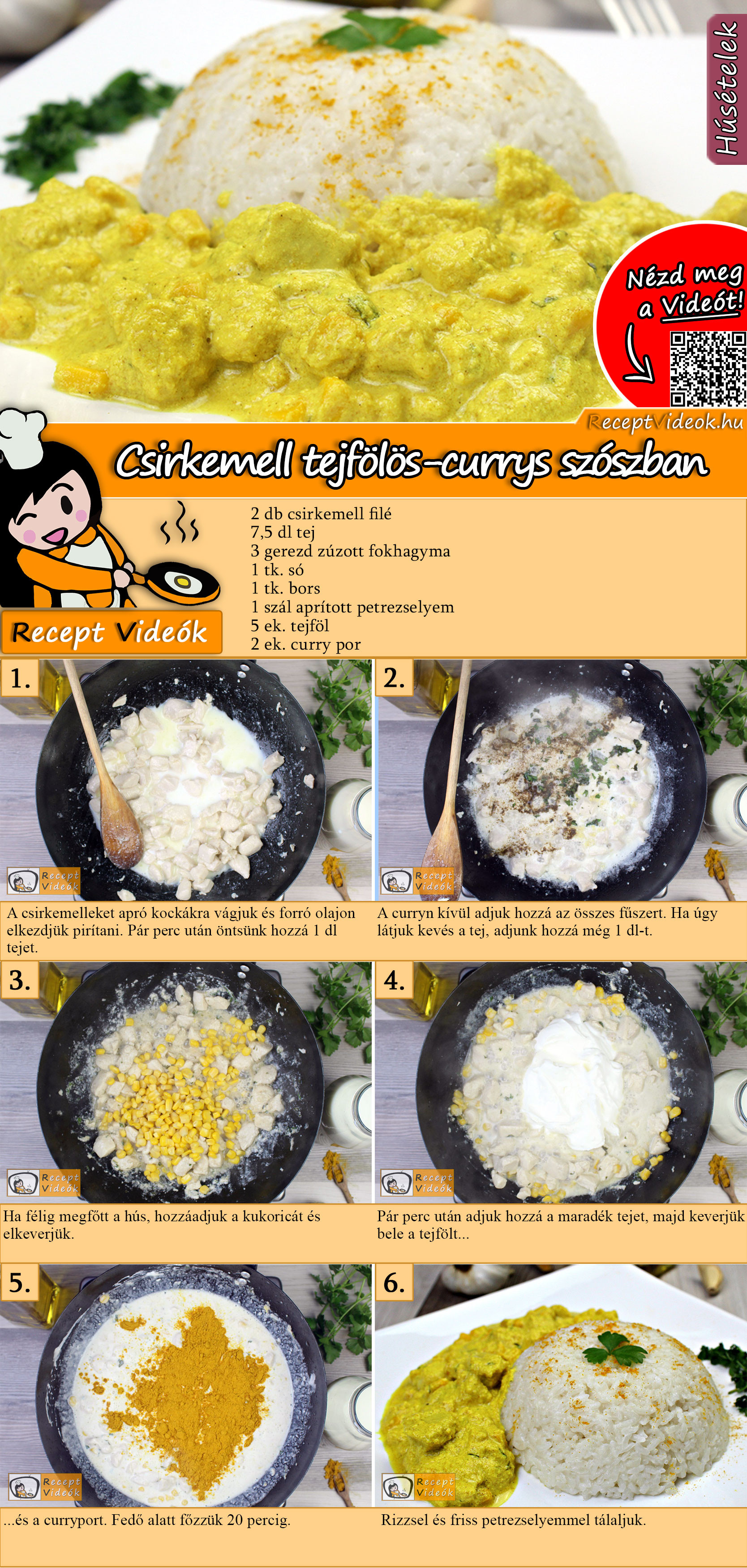 Csirkemell tejfölös-currys szószban recept elkészítése videóval