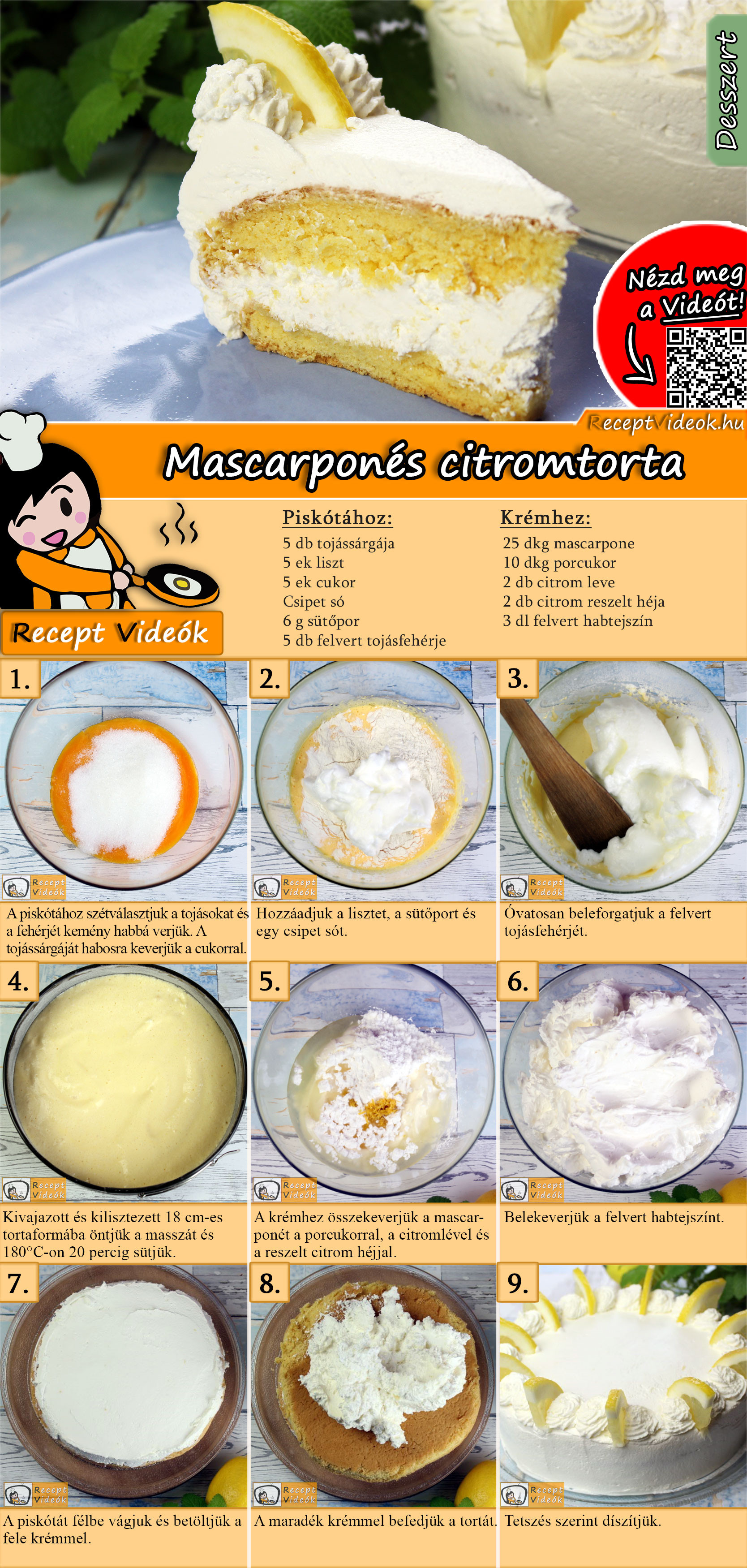 Mascarponés citromtorta recept elkészítése videóval