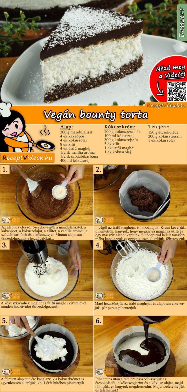 Vegán bounty torta recept elkészítése videóval