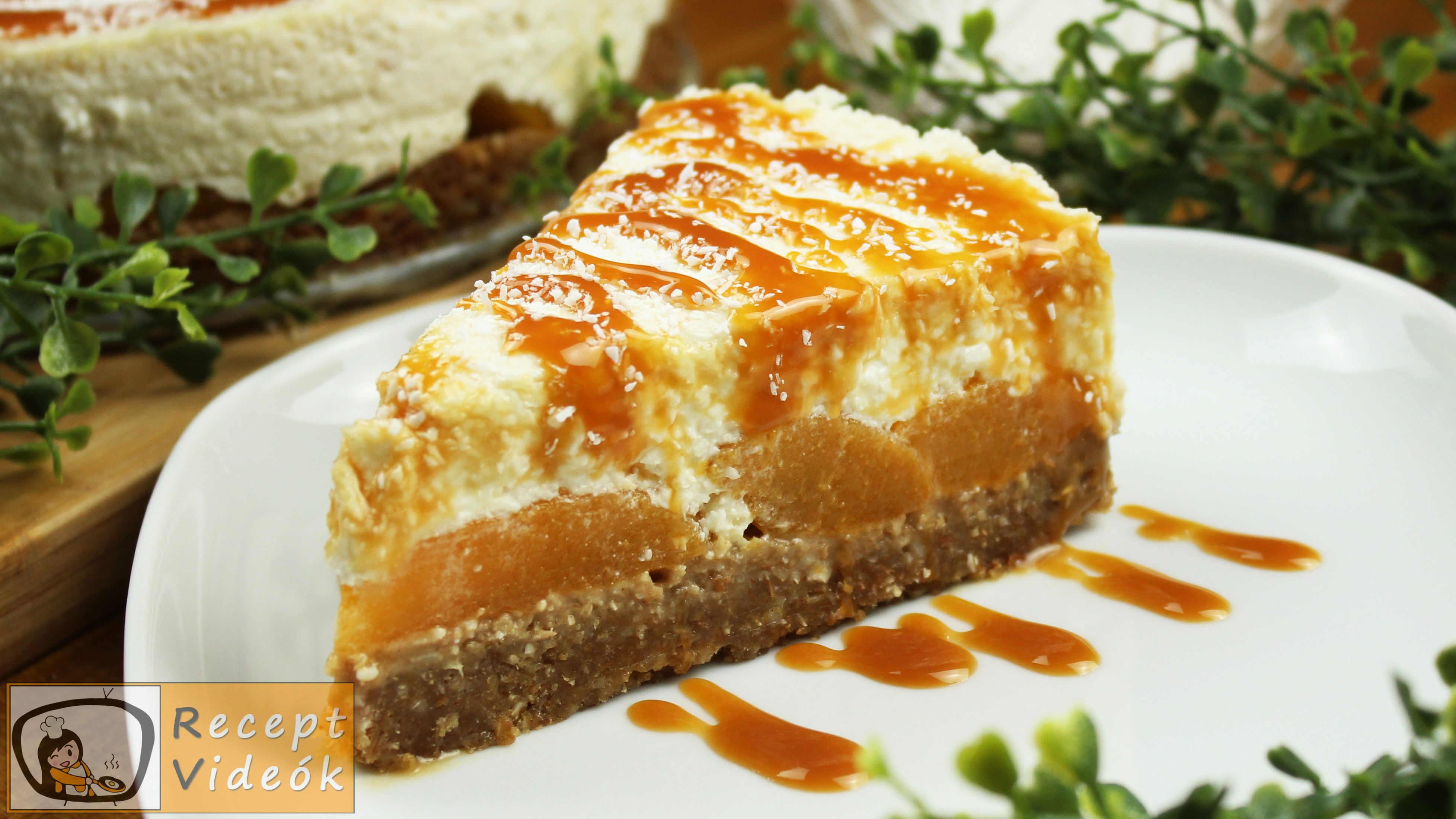 Kókuszos-barackos sajttorta recept, kókuszos-barackos sajttorta elkészítése - Recept Videók
